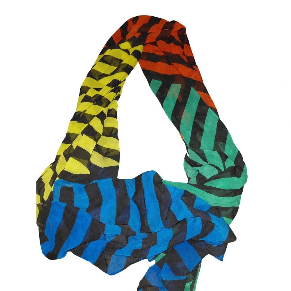 Unbranded Womens Multi Colorblock Striped Sheer Chiffon Scarf Geometric